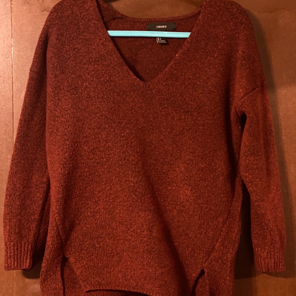 Forever 21 V Neck Auburn Red Sweater